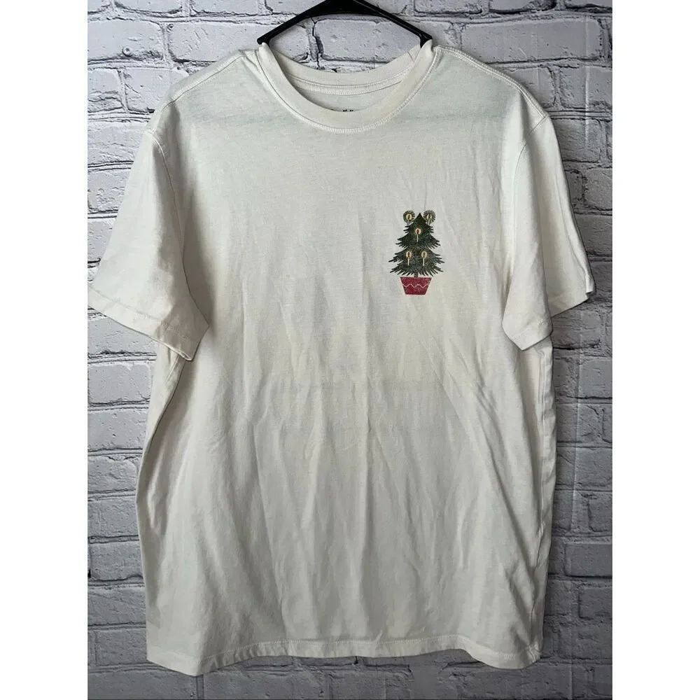 Goodfellow & Co Men’s Large Holiday Graphic T-Shirt Cream Cotton Blend “Light It